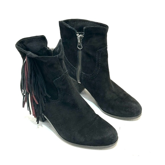 Sam Edelman Louie Ankle Cowgirl Fringe Leather Suede Black Purple Silver Sz 8.5 - Picture 1 of 14